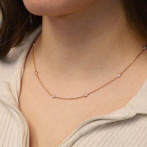 Rachel Koen Natural Diamond by the Yard Necklace 14K Rose Gold 0.61cttw